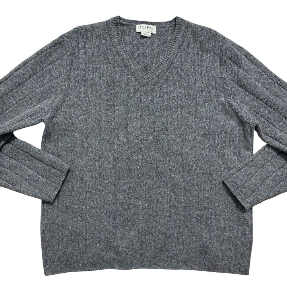 J Crew Sweater Men’s Large Gray 100% Wool V-Neck Long Sleeve Preppy Vintage 90s